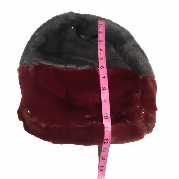 Faux Fur Backpack Gray Burgundy Travel School Vacation Academia Fuzzy - Picture 7 of 13